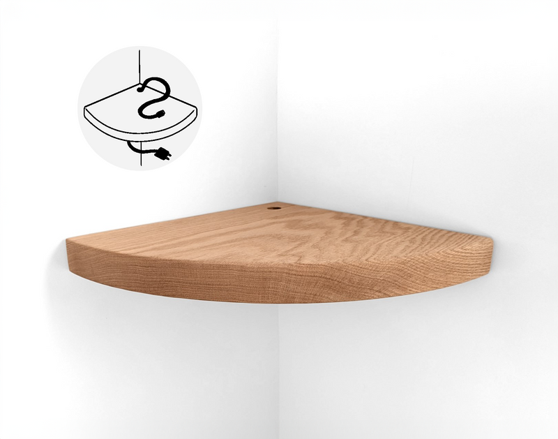 Floating Corner Shelf with Cord Hole in Oak