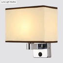 GobekUsa Nordic 1-Light Bedroom Wall Lamp with Chrome Sconce and Oval/Square Fabric Shade (Black/White/Beige)