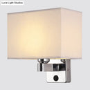 GobekUsa Nordic 1-Light Bedroom Wall Lamp with Chrome Sconce and Oval/Square Fabric Shade (Black/White/Beige)