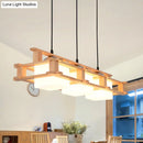 GobekUsa Nordic 3-Light Island Pendant with Square Wooden Frame, Perfect for Dining Table
