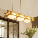 GobekUsa Nordic 3-Light Island Pendant with Square Wooden Frame, Perfect for Dining Table