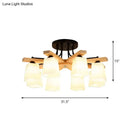 GobekUsa Nordic Black and Wood Semi Flush Mount Chandelier with Milk Glass Shade - 3/6/8 Light Ceiling Fixture for Living Room