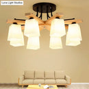 GobekUsa Nordic Black and Wood Semi Flush Mount Chandelier with Milk Glass Shade - 3/6/8 Light Ceiling Fixture for Living Room