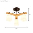GobekUsa Nordic Black and Wood Semi Flush Mount Chandelier with Milk Glass Shade - 3/6/8 Light Ceiling Fixture for Living Room