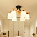 GobekUsa Nordic Black and Wood Semi Flush Mount Chandelier with Milk Glass Shade - 3/6/8 Light Ceiling Fixture for Living Room