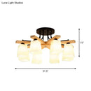 GobekUsa Nordic Black and Wood Semi Flush Mount Chandelier with Milk Glass Shade - 3/6/8 Light Ceiling Fixture for Living Room