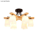 GobekUsa Nordic Black and Wood Semi Flush Mount Chandelier with Milk Glass Shade - 3/6/8 Light Ceiling Fixture for Living Room