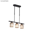 GobekUsa Nordic Black Crystal Ceiling Light for Living Room - Cylinder Island Pendant with 3/4 Bulbs