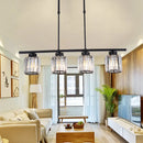GobekUsa Nordic Black Crystal Ceiling Light for Living Room - Cylinder Island Pendant with 3/4 Bulbs