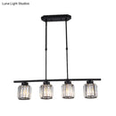 GobekUsa Nordic Black Crystal Ceiling Light for Living Room - Cylinder Island Pendant with 3/4 Bulbs