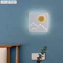 GobekUsa Nordic Minimalist LED Flush Mount Wall Light Sconce - Mini Round/Square Design in Black/White/Grey with Full Moon-Mountain Pattern