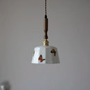 GobekUsa Brown Wood LED Pendant Light - Nordic Modern White Ceramic Hanging Lamp