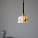 GobekUsa Brown Wood LED Pendant Light - Nordic Modern White Ceramic Hanging Lamp