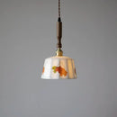GobekUsa Brown Wood LED Pendant Light - Nordic Modern White Ceramic Hanging Lamp