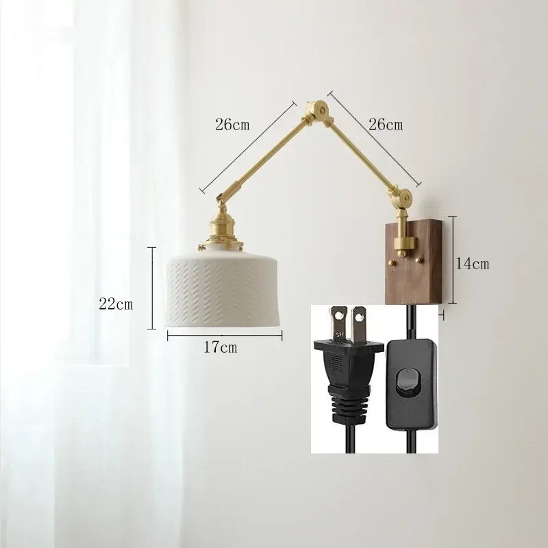 GobekUsa Copper Wall Lamp with Pull Chain Switch, Nordic Design, LED Bulb, Ceramic Lampshade, photo 9 of 23