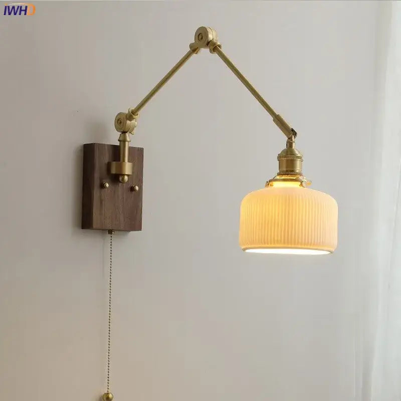 GobekUsa Copper Wall Lamp with Pull Chain Switch, Nordic Design, LED Bulb, Ceramic Lampshade, photo 4 of 23