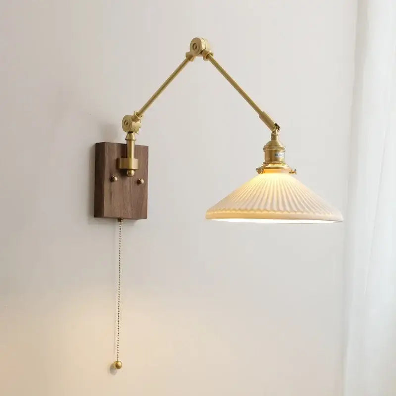 GobekUsa Copper Wall Lamp with Pull Chain Switch, Nordic Design, LED Bulb, Ceramic Lampshade, photo 5 of 23