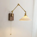 GobekUsa Copper Wall Lamp with Pull Chain Switch, Nordic Design, LED Bulb, Ceramic Lampshade