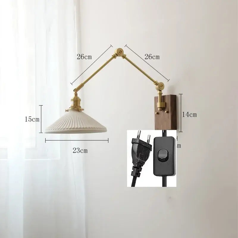 GobekUsa Copper Wall Lamp with Pull Chain Switch, Nordic Design, LED Bulb, Ceramic Lampshade, photo 22 of 23