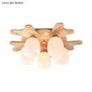 GobekUsa Nordic Cream Glass Bell Flush Ceiling Light with Antler Top and Wood Accents