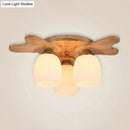 GobekUsa Nordic Cream Glass Bell Flush Ceiling Light with Antler Top and Wood Accents
