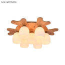 GobekUsa Nordic Cream Glass Bell Flush Ceiling Light with Antler Top and Wood Accents
