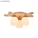 GobekUsa Nordic Cream Glass Bell Flush Ceiling Light with Antler Top and Wood Accents