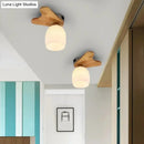 GobekUsa Nordic Cream Glass Bell Flush Ceiling Light with Antler Top and Wood Accents