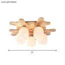 GobekUsa Nordic Cream Glass Bell Flush Ceiling Light with Antler Top and Wood Accents