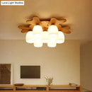 GobekUsa Nordic Cream Glass Bell Flush Ceiling Light with Antler Top and Wood Accents