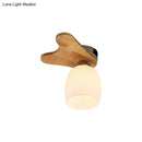 GobekUsa Nordic Cream Glass Bell Flush Ceiling Light with Antler Top and Wood Accents