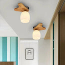 GobekUsa Nordic Cream Glass Bell Flush Ceiling Light with Antler Top and Wood Accents