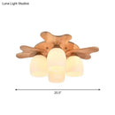 GobekUsa Nordic Cream Glass Bell Flush Ceiling Light with Antler Top and Wood Accents