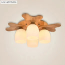 GobekUsa Nordic Cream Glass Bell Flush Ceiling Light with Antler Top and Wood Accents