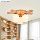 GobekUsa Nordic Cream Glass Bell Flush Ceiling Light with Antler Top and Wood Accents
