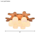 GobekUsa Nordic Cream Glass Bell Flush Ceiling Light with Antler Top and Wood Accents