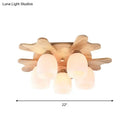 GobekUsa Nordic Cream Glass Bell Flush Ceiling Light with Antler Top and Wood Accents