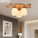 GobekUsa Nordic Cream Glass Bell Flush Ceiling Light with Antler Top and Wood Accents