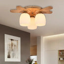 GobekUsa Nordic Cream Glass Bell Flush Ceiling Light with Antler Top and Wood Accents