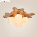 GobekUsa Nordic Cream Glass Bell Flush Ceiling Light with Antler Top and Wood Accents