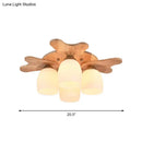 GobekUsa Nordic Cream Glass Bell Flush Ceiling Light with Antler Top and Wood Accents