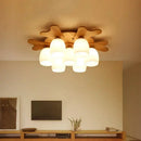GobekUsa Nordic Cream Glass Bell Flush Ceiling Light with Antler Top and Wood Accents