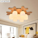 GobekUsa Nordic Cream Glass Bell Flush Ceiling Light with Antler Top and Wood Accents