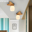 GobekUsa Nordic Cream Glass Bell Flush Ceiling Light with Antler Top and Wood Accents