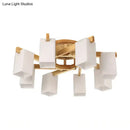 GobekUsa Nordic Cuboid Cream Glass Ceiling Lamp - Beige Semi Flush Mount Light for Living Room (3/5/8 Bulbs)