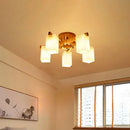 GobekUsa Nordic Cuboid Cream Glass Ceiling Lamp - Beige Semi Flush Mount Light for Living Room (3/5/8 Bulbs)