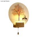 GobekUsa Nordic Deer Tree Mural LED Wall Sconce in Wood with Pull Chain - Acrylic Workshop Lamp