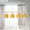 GobekUsa Nordic Dome Island Light: 3/4-Light Wood Chandelier with Metal Shade