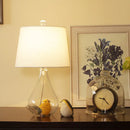 GobekUsa Nordic Empire Shade Table Lamp with Clear Glass Base - White Fabric - Single Living Room Nightstand Accent