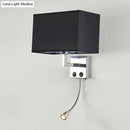 GobekUsa Nordic Fabric Bedroom Spotlight Wall Lamp in Black/White with Rectangle Design